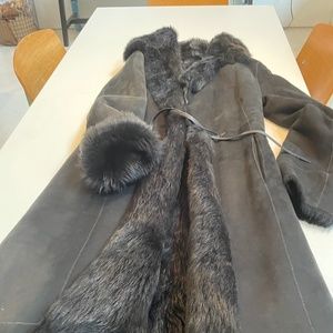 Vintage DKNY Shearling Black fur long coat size 6